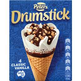 Peters Drumstick Ice Cream Vanilla 4 Pack | Woolworths