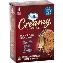 Bulla Creamy Classics Ice Cream Sandwich Vanilla Choc Fudge 4 pack