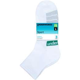 Underworks Mens Sport Quarter Crew White 7 To 10 3 pack