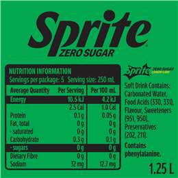 Sprite Zero Sugar Lemonade Soft Drink Bottle