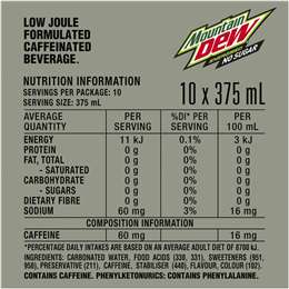 Mountain Dew Energised Sugar Free Soft Drink Multipack Cans 375ml X 10 ...