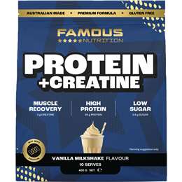Famous Nutrition Sport Creatine + High Protein Low Sugar Powder Vanilla Milk 400g
