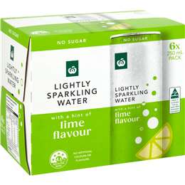 Woolworths Lightly Sparkling Water Cans Lime 250mL x 6 pack