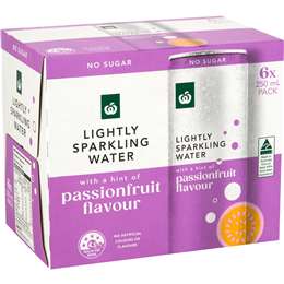 Woolworths Lightly Sparkling Water Cans Passionfruit