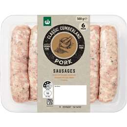 Woolworths Classic Cumberland Pork Sausages 500g