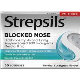 Strepsils Plus Blocked Nose Sore Throat Lozenges Menthol
