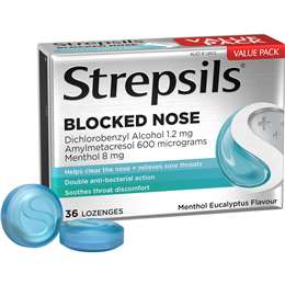 Strepsils Plus Blocked Nose Sore Throat Lozenges Menthol