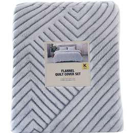 Flannel Quilt Cover Set King Blue Stripes each
