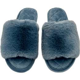 Ladies Faux Fur Slide Slippers Navy Grey Size 7/8 each