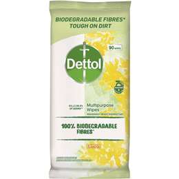 Dettol Biodegradable Multipurpose Cleaning Wipes Lemon 90 Pack