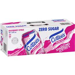 Cottee's Sparkling Cans Raspberry Citrus Multipack Cans 375ml X 10 Pack