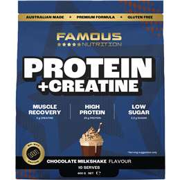 Famous Nutrition Sport Creatine + High Protein Low Sugar Powder Choc Milkshak 400g