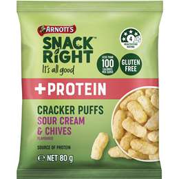 Arnott's Snack Right + Protein Cracker Puffs Sour Cream & Chives 80g