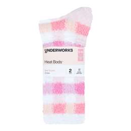 Underworks Womens Heat Bods Bed Crew Socks Plaid 5-10 2 pack