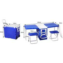 Levede Cooler Box Foldable Camping Table Chair Set Icebox Esky Outdoor Rolling Picnic Beach 