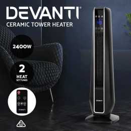 Devanti Ceramic Tower Heater Electric Portable Fan Heaters 2400W  Oscillating Remote Control Black 1EA | Woolworths