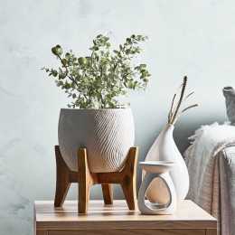 Cooper & Co. 24cm Ceramic Pot On Acacia Wood Stand White | Woolworths