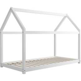 Oikiture Bed Frame Single Wooden Timber House Style Platform White ...