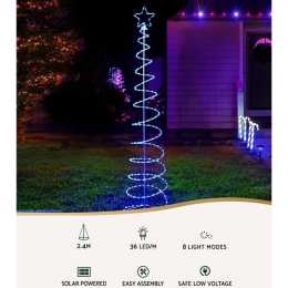 Jingle Jollys Solar Christmas Tree 2.4m Motif Lights 8 Modes Multi 