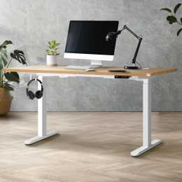 Oikiture 150cm Electric Standing Desk Dual Motor White Frame OAK ...