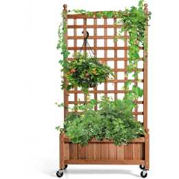 Costway Wood Raised Planter Box Mobile Garden Bed Green Plant Flower ...