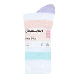 Underworks Womens Heat Bods Bed Crew Socks Purple 5-10 2 pack