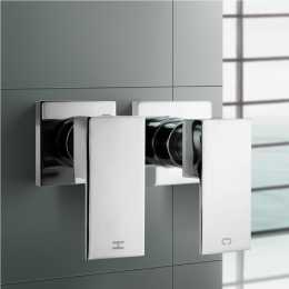 ACA Bathroom Square Shower Head & Bath Mixer 1/4 Turn Wall Taps Set watermark Chrome