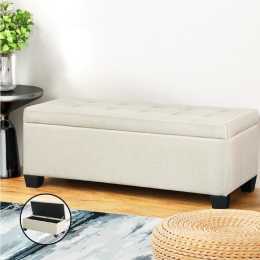 97cm Artiss Storage Ottoman Blanket Box Linen Beige