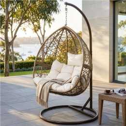 Gardeon Outdoor Egg Swing Chair Wicker Rattan Furniture Pod Stand Cushion Latte