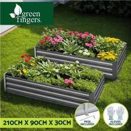 2x Green Fingers Raised Garden Bed 210x90cm Planter Box Raised Container Galvanised Herb