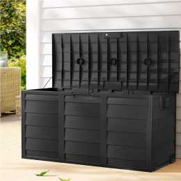290L Gardeon Outdoor Storage Box Lockable Cabinet Organiser Garden Deck Shed All Black
