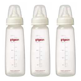 3x Pigeon Flexible Peristaltic 4m+ Nipple M Round Hole Baby 240ml Feeding Bottle