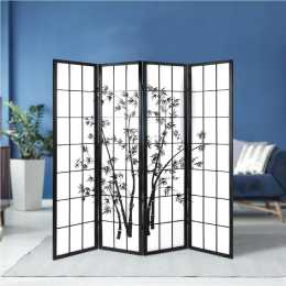 4 Panel Artiss Room Divider Screen 174x179cm Bamboo Black White