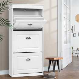 3 Tier Artiss Shoe Rack Storage Cabinet White Sena