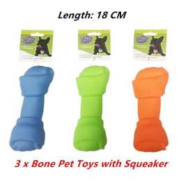 3 x Squeaky Bone Pet Toy Squeaker Dog Chew Teeth Vinyl Sound Puppy Novelty