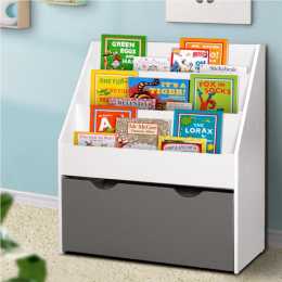 1X Keezi Kids Bookshelf Children Bookcase Organiser Storage Shelf Wooden White