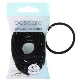 Basicare Snag Free Round Hair Elastics Black 12pcs Secure No Metal Hair Ties