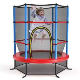 Costway 5.3FT Trampoline Bouncer Jumping Trampolines Indoor Outdoor Gift w/Enclosure Net Security Pad Blue
