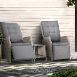 3PC Gardeon Recliner Chairs Table Sun lounge Outdoor Furniture Wicker Adjustable Grey