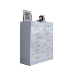6 Chest of Drawers Tallboy Dresser Table High Gloss Storage Cabinet Bedroom Furniture White
