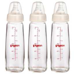 3x Pigeon Slim Neck Peristaltic 240ml Glass Feeding Bottle f/ Baby/Infant 4m+