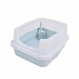 YES4PETS Large Deep Cat Kitty Litter Tray High Wall Pet Toilet Tray With Scoop Blue