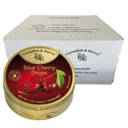 Cavendish & Harvey Sour Cherry Drops 200g Tin Sweets Candy Lollies x 10