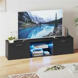 Advwin 160cm LED TV Unit Entertainment TV Cabinet Stand Glass Storage Shelf Black