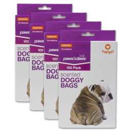 4x 100PK Paws & Claws Dog Puppy Clean Up Bags Poo/Waste Cleaning Storage Scented