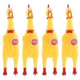 4x Paws & Claws 32cm Squawking Vinyl Rubber Chicken Dog Toy Fun Chew Squeaker YL