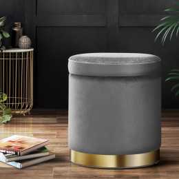 1 Artiss Ottoman Storage Foot Stool Round Velvet Charcoal