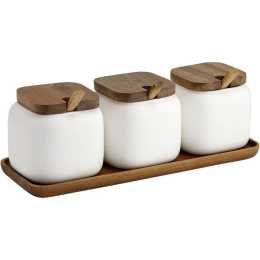 3x Ladelle Essentials Spices/Pepper Salt Container Canister/Spoon/Tray Set White