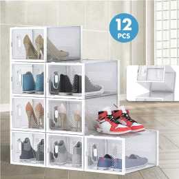 Advwin 12 Pcs Shoe Storage Box Aromatic Clear Plastic Stackable Shoe Organizer Foldable Shoe Containers