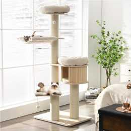 Costway 174cm Cat Tree Scratching Post Scratcher 6-level Wood Cat Tower Condo Sisal Pole Cat Playhouse Pet Furniture w/3 Plush Balls